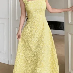 Yellow Floral A-Line Maxi Dress